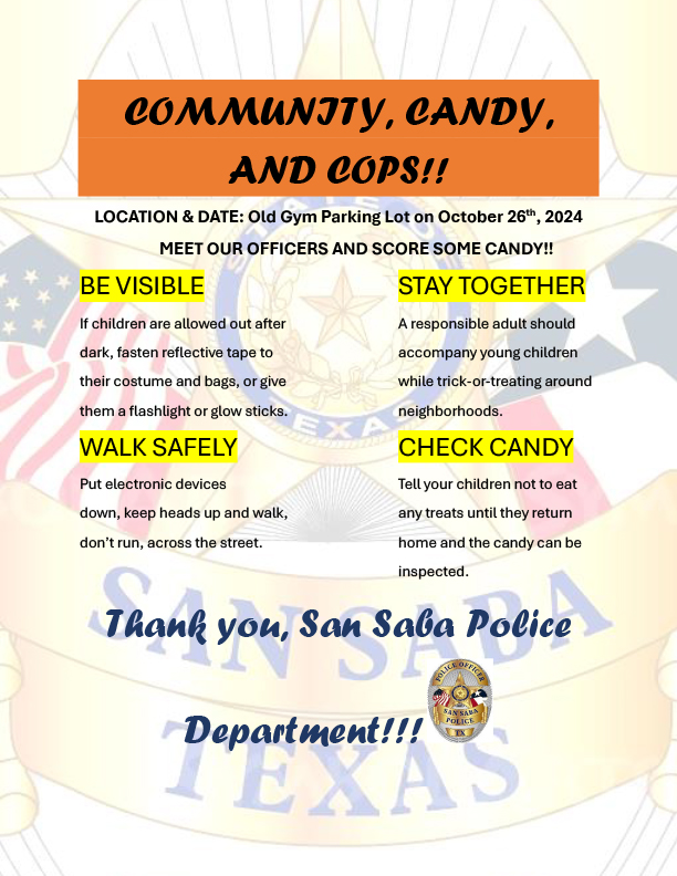 Community, Candy & Cops @ San Saba ISD Old Gym